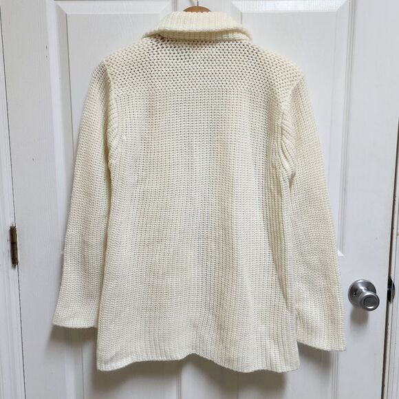 Littlewood & Green Sweater Women L Cream Cardigan Open Chunky Pocket Vtg Grandma - Picture 2 of 10